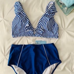 High waisted blue cupshe bathing suit size medium